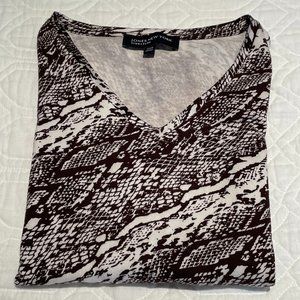 EUC Jones New York 3/4 Sleeve Top, Brown/White, 100% Cotton, Size Small